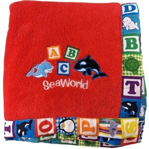 Sea World Red Baby Blanket Block Trim Unisex Soft Fleece 30x40 Whale Dolphin